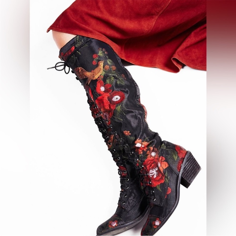 Free People Black Floral Embroidered Boots